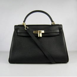 Hermes Kelly 32Cm Togo Leather Handbag Black Gold